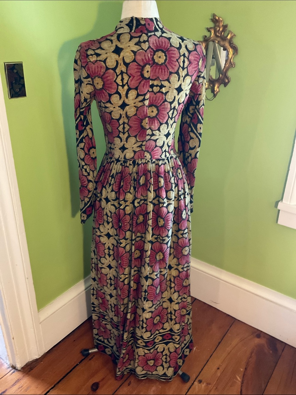Vintage 70s Indian block print gauze dressmaker made maxi - Picture 3 of 6